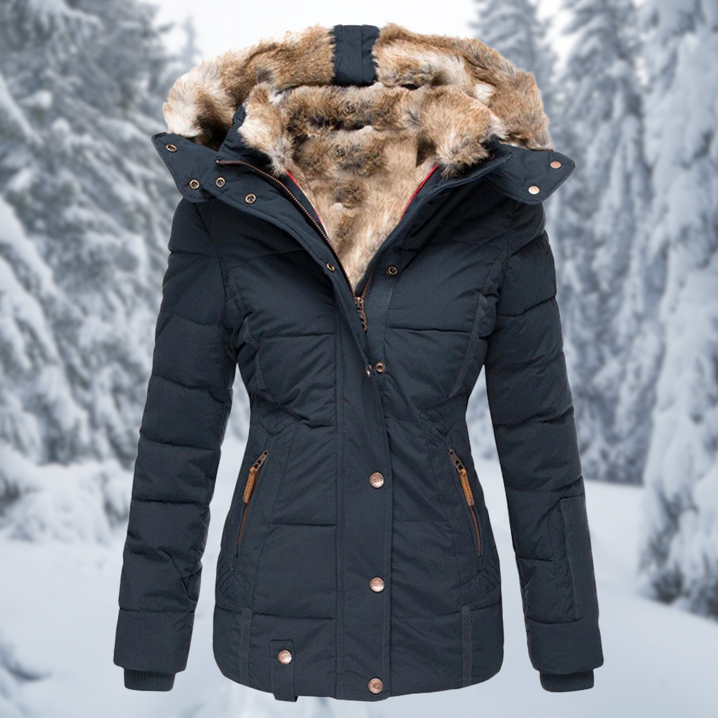 Warme Dames Winterjas Greta – Elegante Jas met Bontkraag en Comfortabele Voering