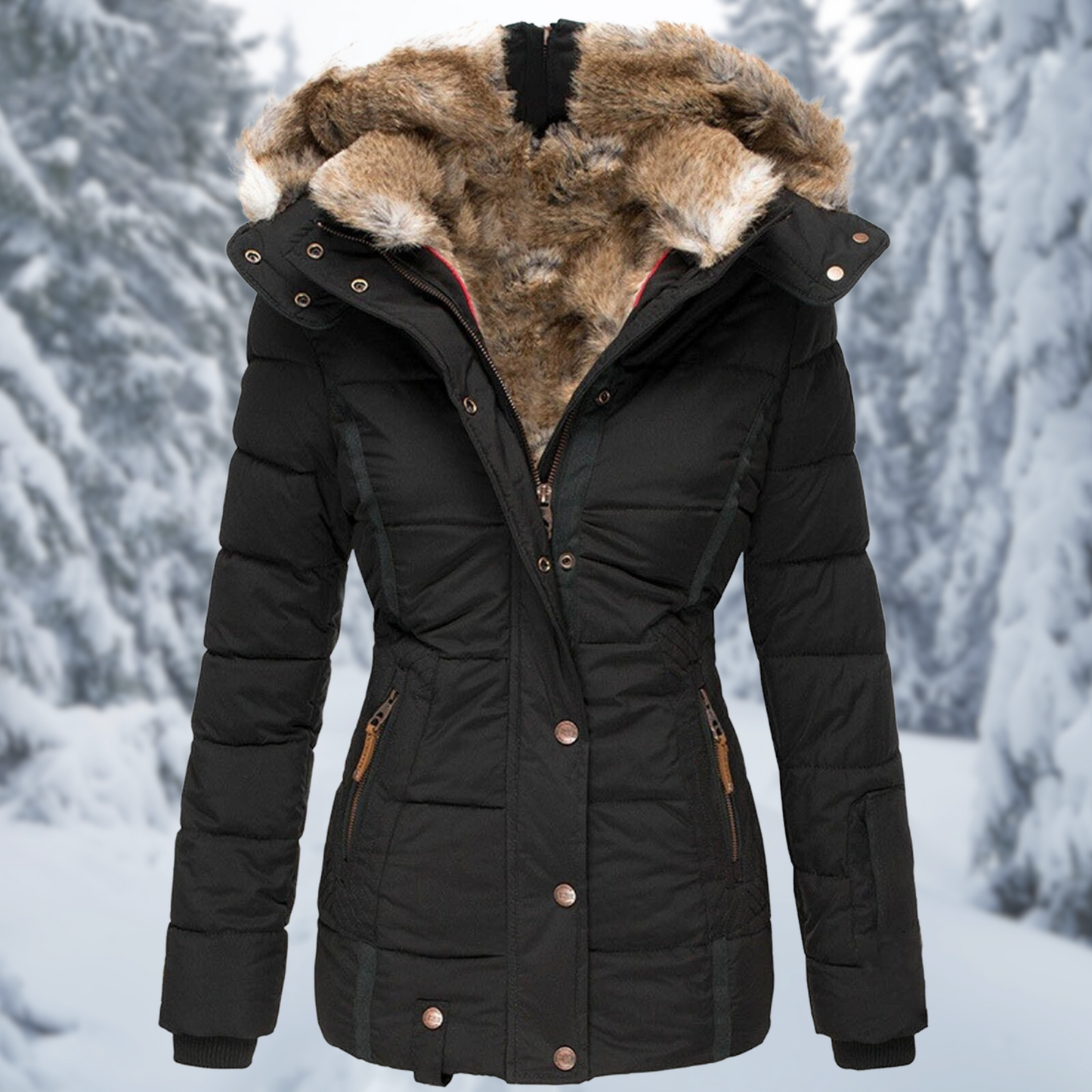 Warme Dames Winterjas Greta – Elegante Jas met Bontkraag en Comfortabele Voering