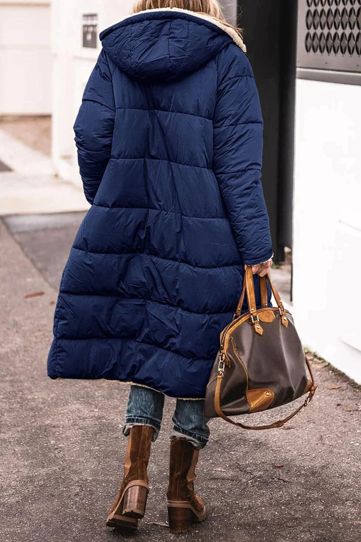 Lange Dames Winterjas Marlina – Dubbelzijdige Warme Mantel met Teddyvoering