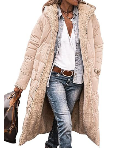 Lange Dames Winterjas Marlina – Dubbelzijdige Warme Mantel met Teddyvoering