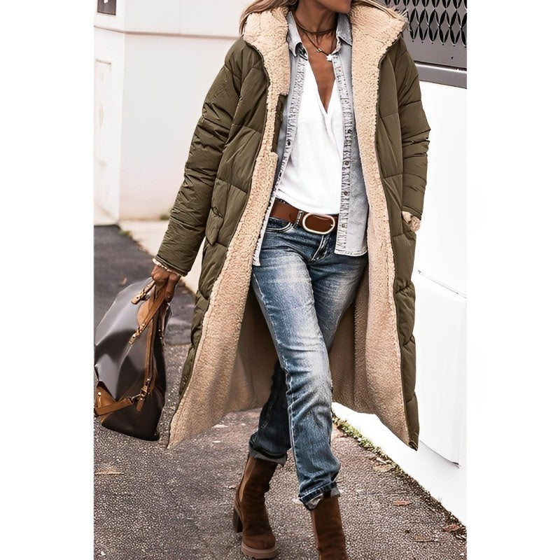 Lange Dames Winterjas Marlina – Dubbelzijdige Warme Mantel met Teddyvoering