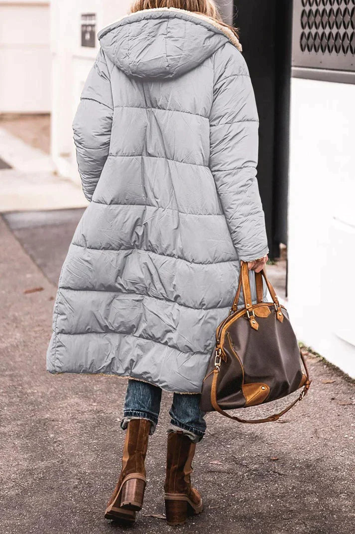 Lange Dames Winterjas Marlina – Dubbelzijdige Warme Mantel met Teddyvoering