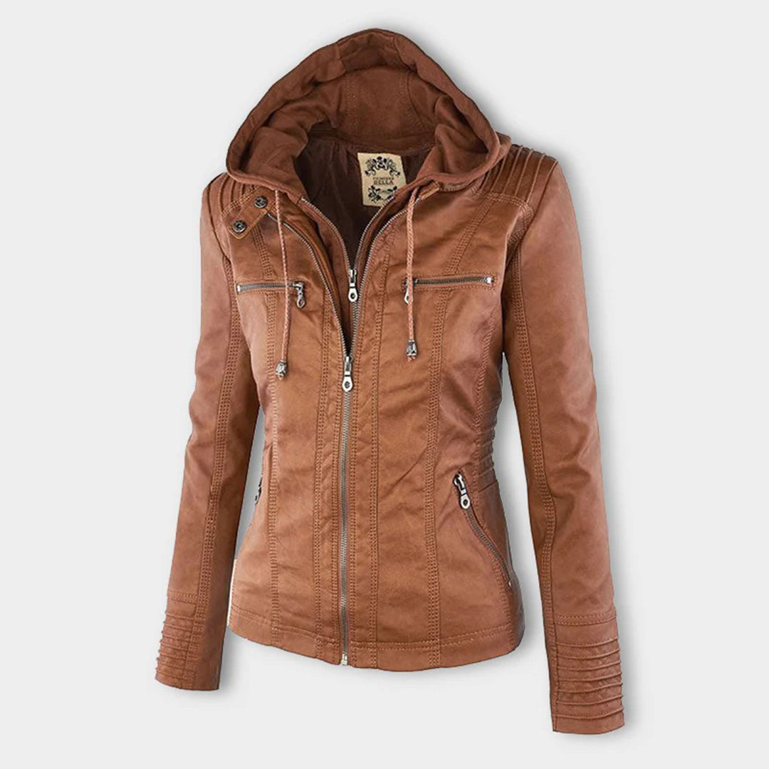 Trendy Dames Leren Jas Alesund – Zwarte PU Jas met Capuchon en Rits