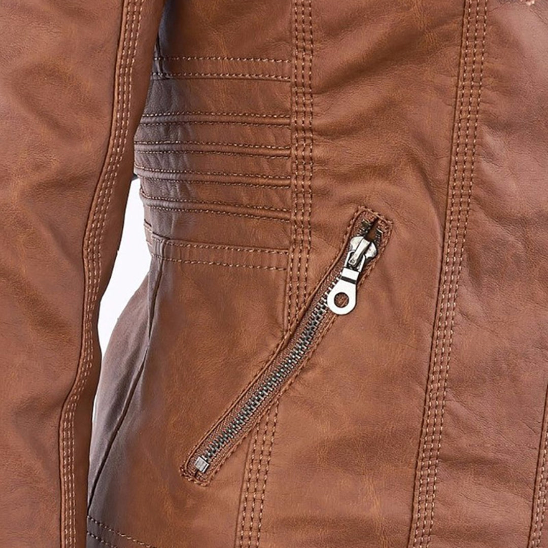 Trendy Dames Leren Jas Alesund – Zwarte PU Jas met Capuchon en Rits