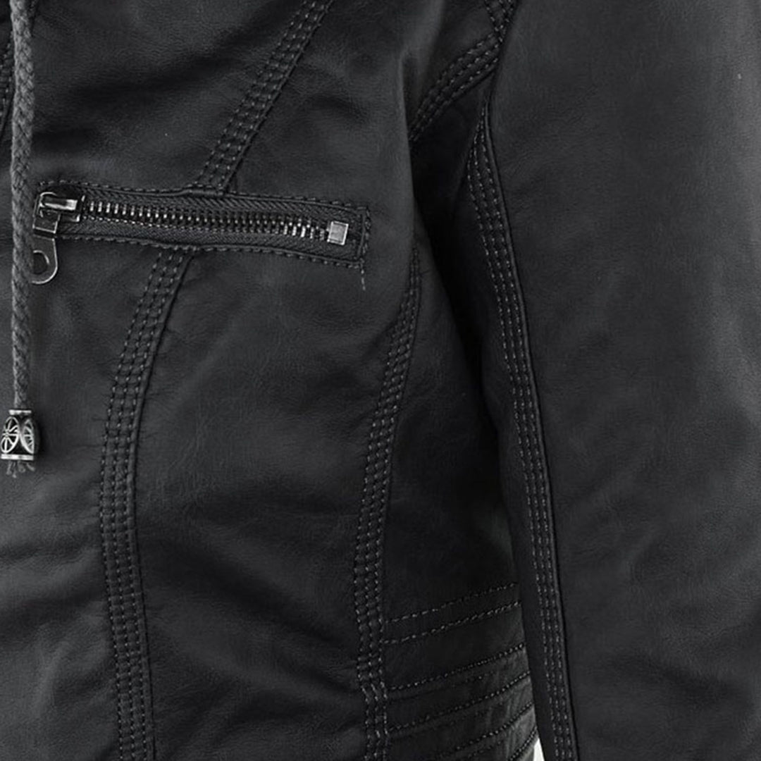 Trendy Dames Leren Jas Alesund – Zwarte PU Jas met Capuchon en Rits