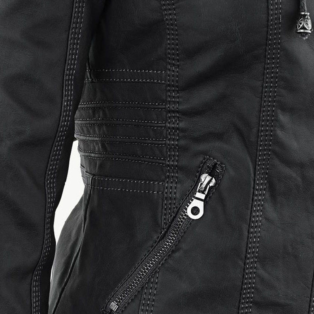 Trendy Dames Leren Jas Alesund – Zwarte PU Jas met Capuchon en Rits