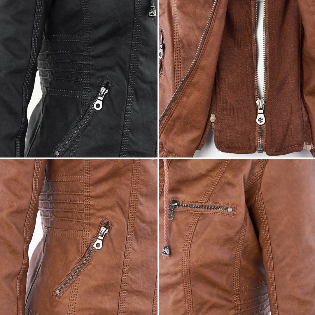 Trendy Dames Leren Jas Alesund – Zwarte PU Jas met Capuchon en Rits