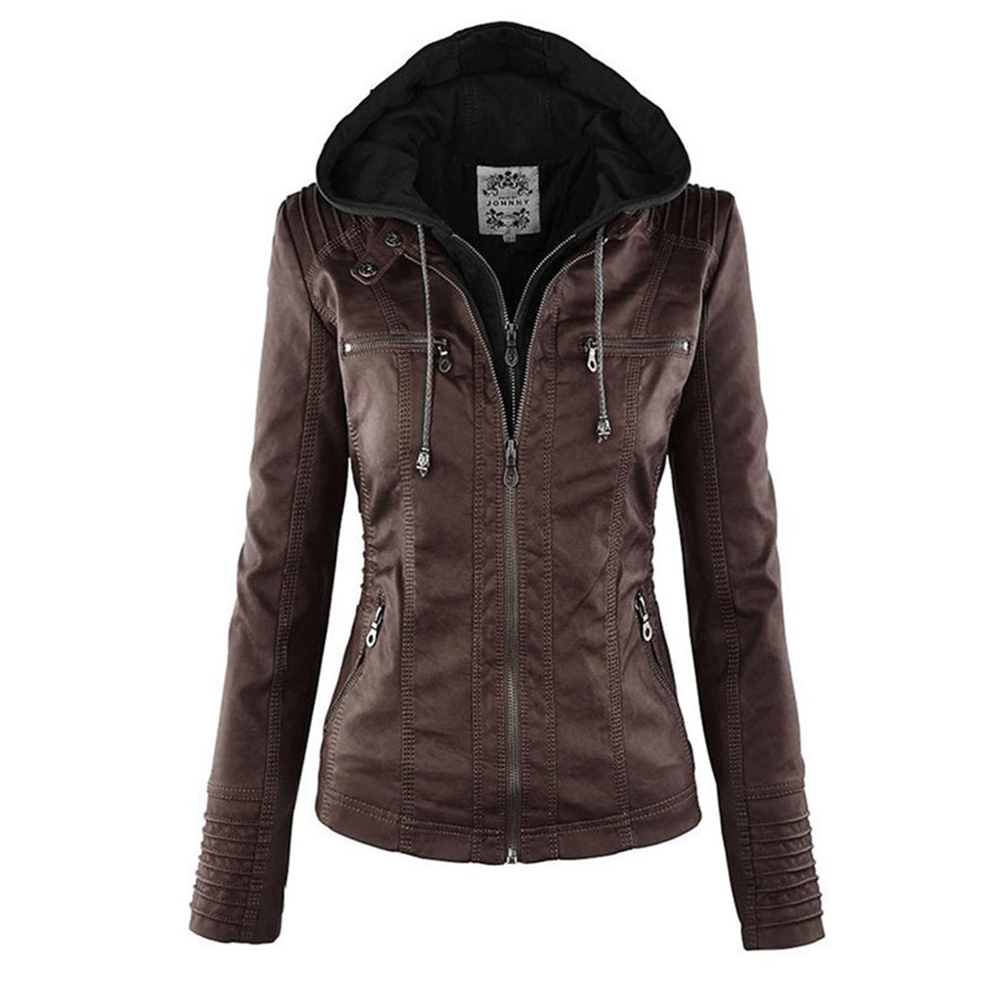 Trendy Dames Leren Jas Alesund – Zwarte PU Jas met Capuchon en Rits