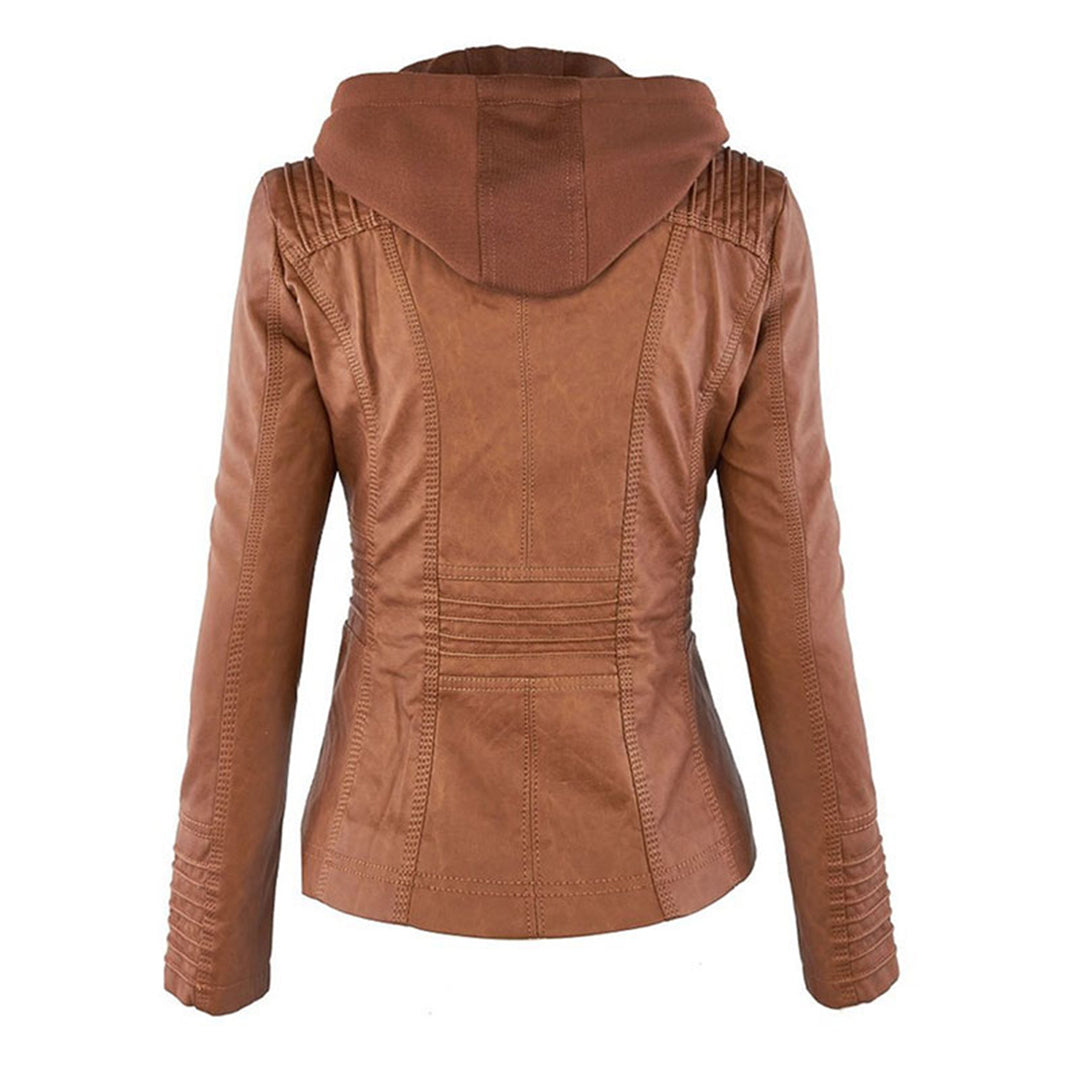 Trendy Dames Leren Jas Alesund – Zwarte PU Jas met Capuchon en Rits
