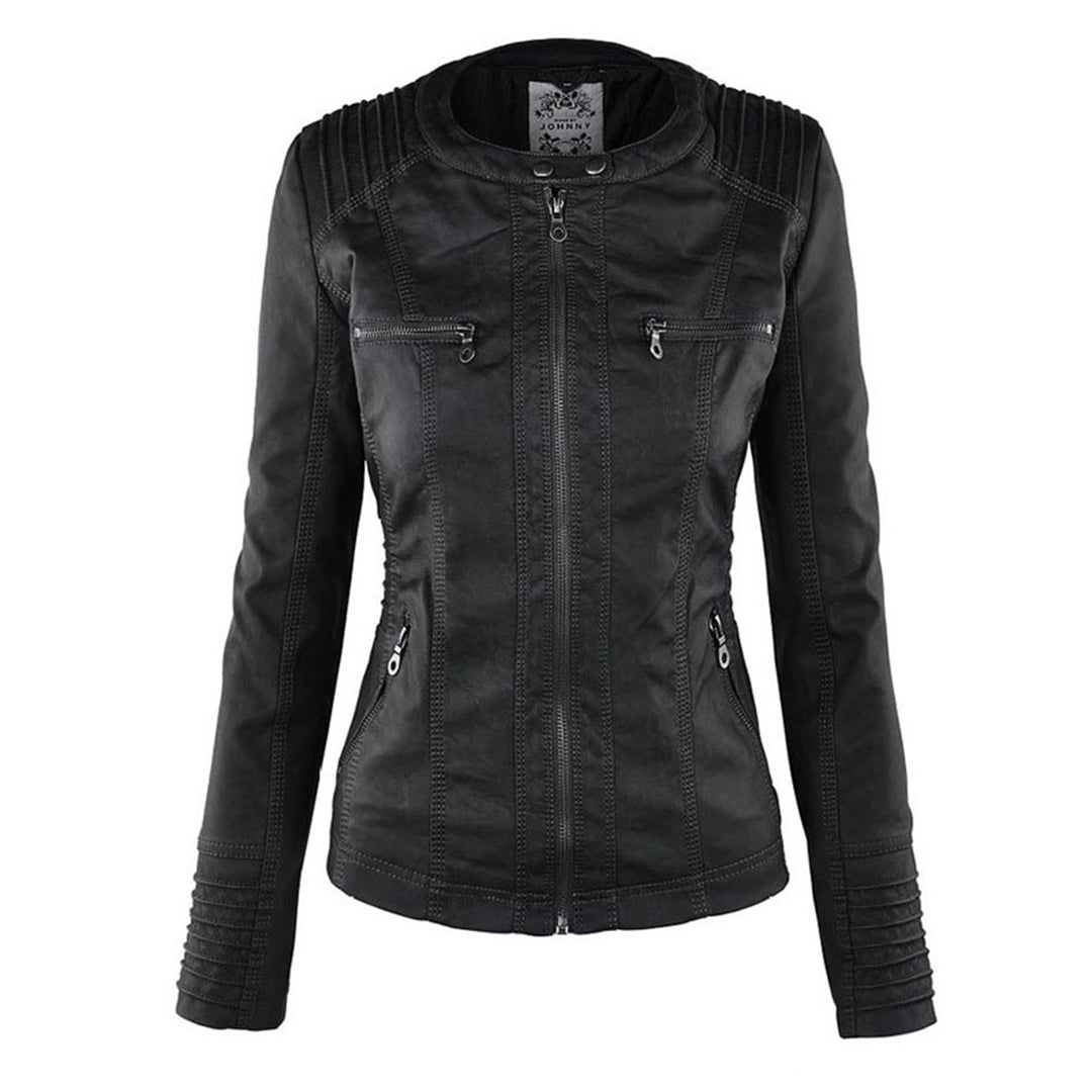 Trendy Dames Leren Jas Alesund – Zwarte PU Jas met Capuchon en Rits