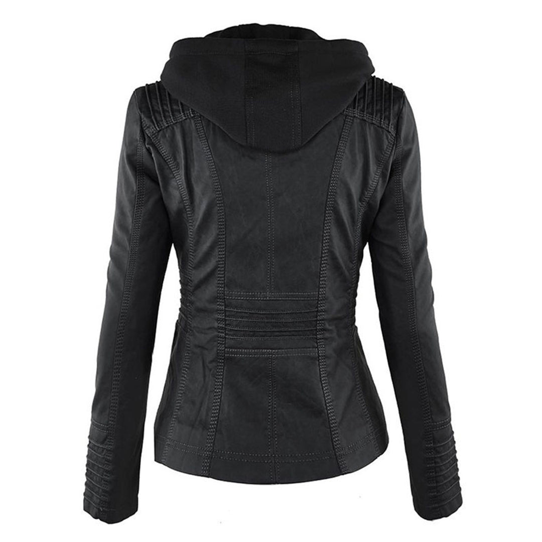 Trendy Dames Leren Jas Alesund – Zwarte PU Jas met Capuchon en Rits
