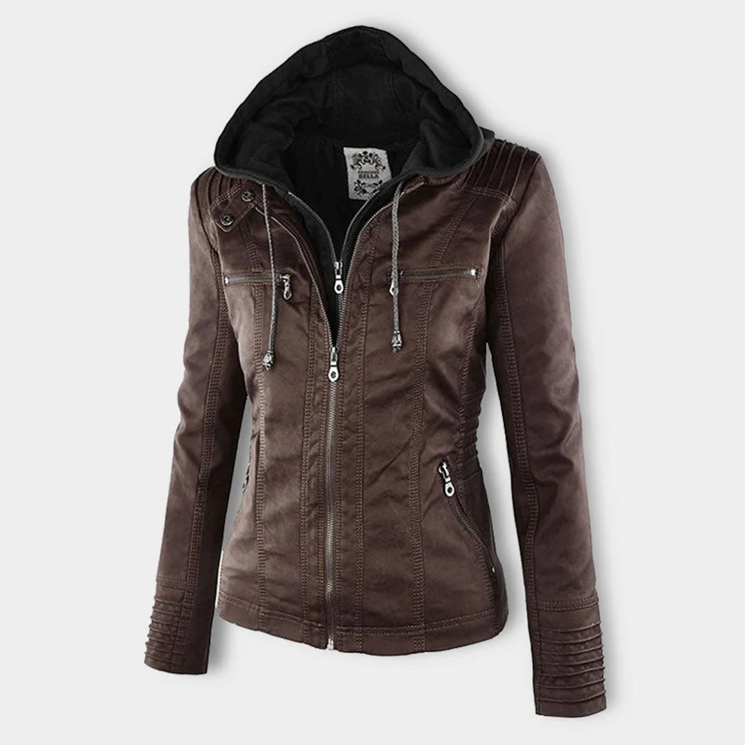 Trendy Dames Leren Jas Alesund – Zwarte PU Jas met Capuchon en Rits