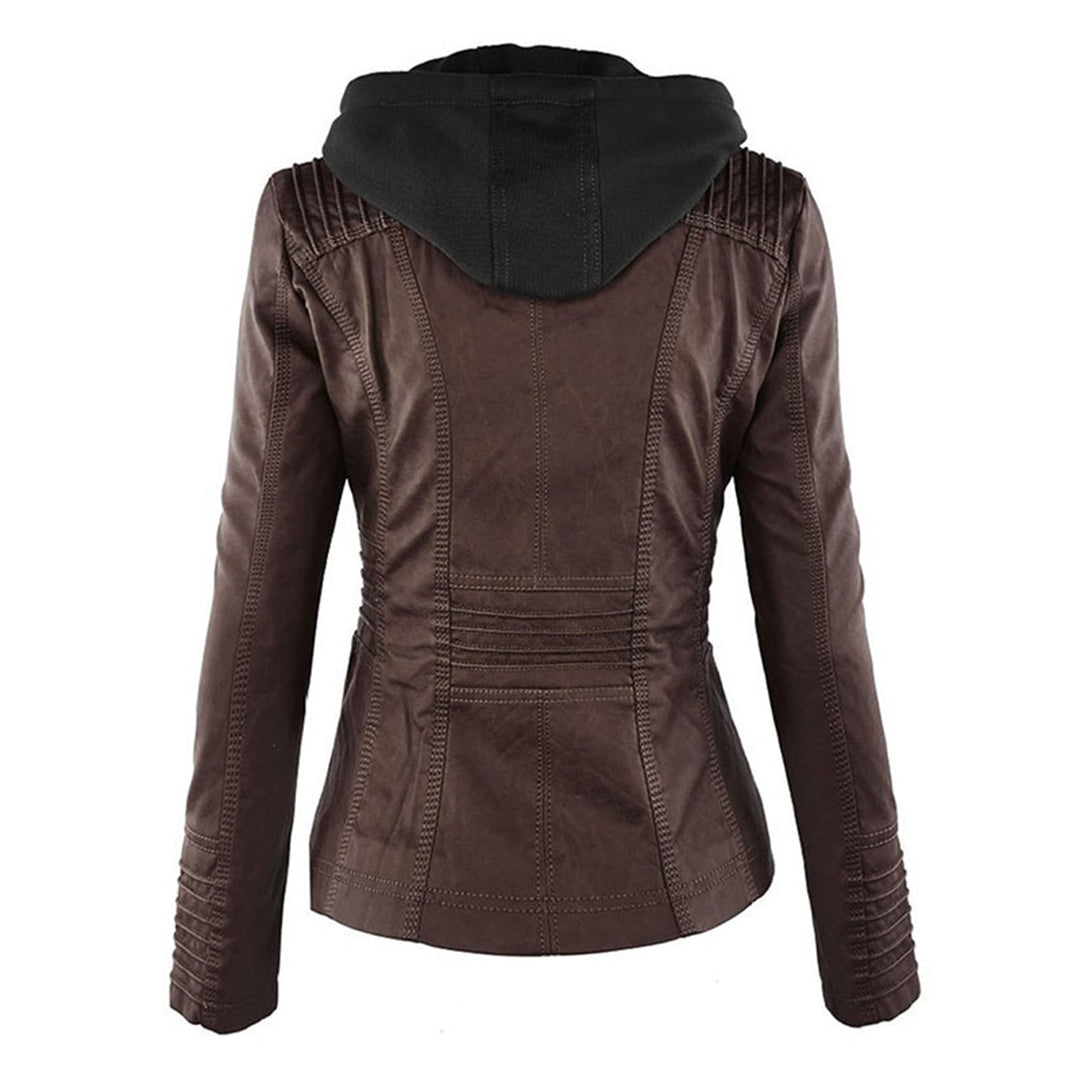 Trendy Dames Leren Jas Alesund – Zwarte PU Jas met Capuchon en Rits