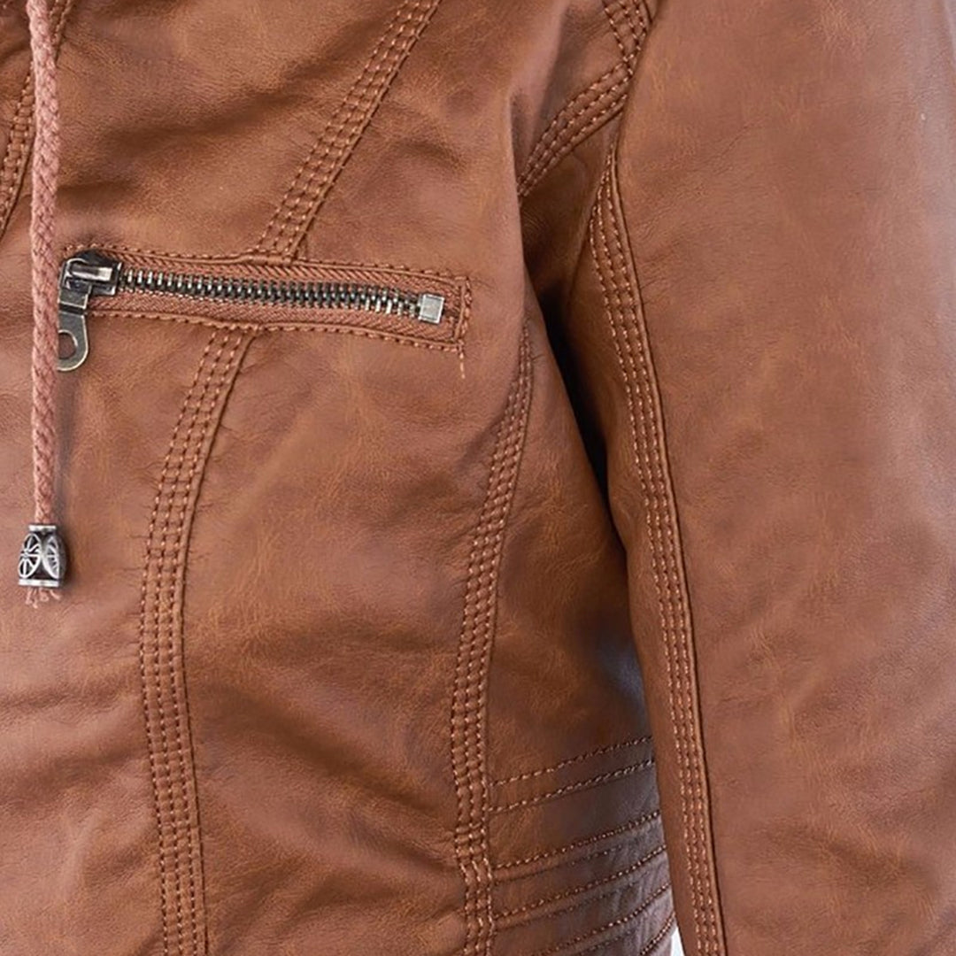 Trendy Dames Leren Jas Alesund – Zwarte PU Jas met Capuchon en Rits