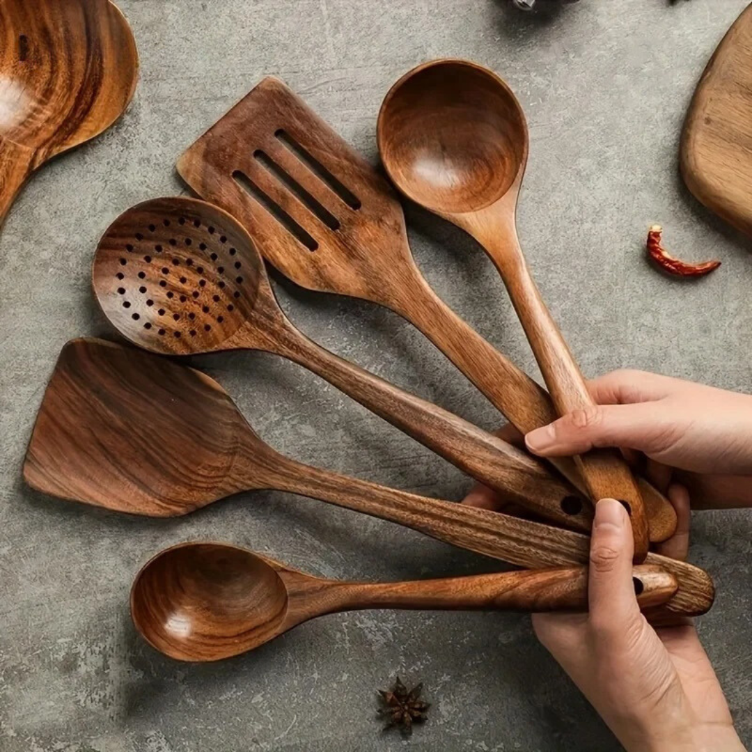 WalnutCraft – Keukengerei-set van walnotenhout (5 delen)