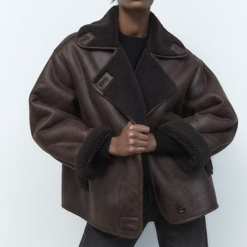 Winter leren jack | teddy voering | oversized model | fleece leren jack | leren damesjack