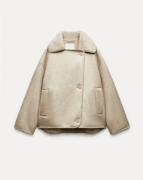 Winter leren jack | teddy voering | oversized model | fleece leren jack | leren damesjack