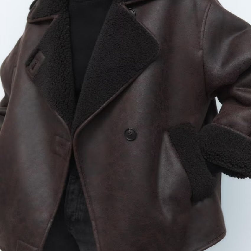 Winter leren jack | teddy voering | oversized model | fleece leren jack | leren damesjack