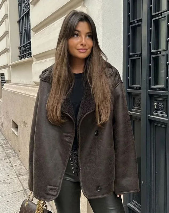 Winter leren jack | teddy voering | oversized model | fleece leren jack | leren damesjack
