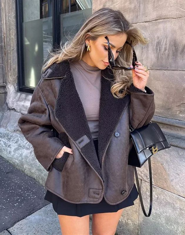 Winter leren jack | teddy voering | oversized model | fleece leren jack | leren damesjack