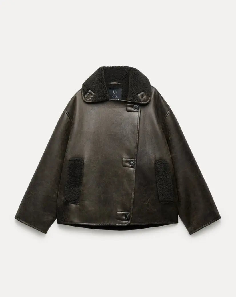 Winter leren jack | teddy voering | oversized model | fleece leren jack | leren damesjack