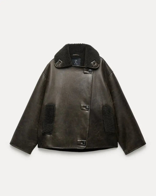 Winter leren jack | teddy voering | oversized model | fleece leren jack | leren damesjack