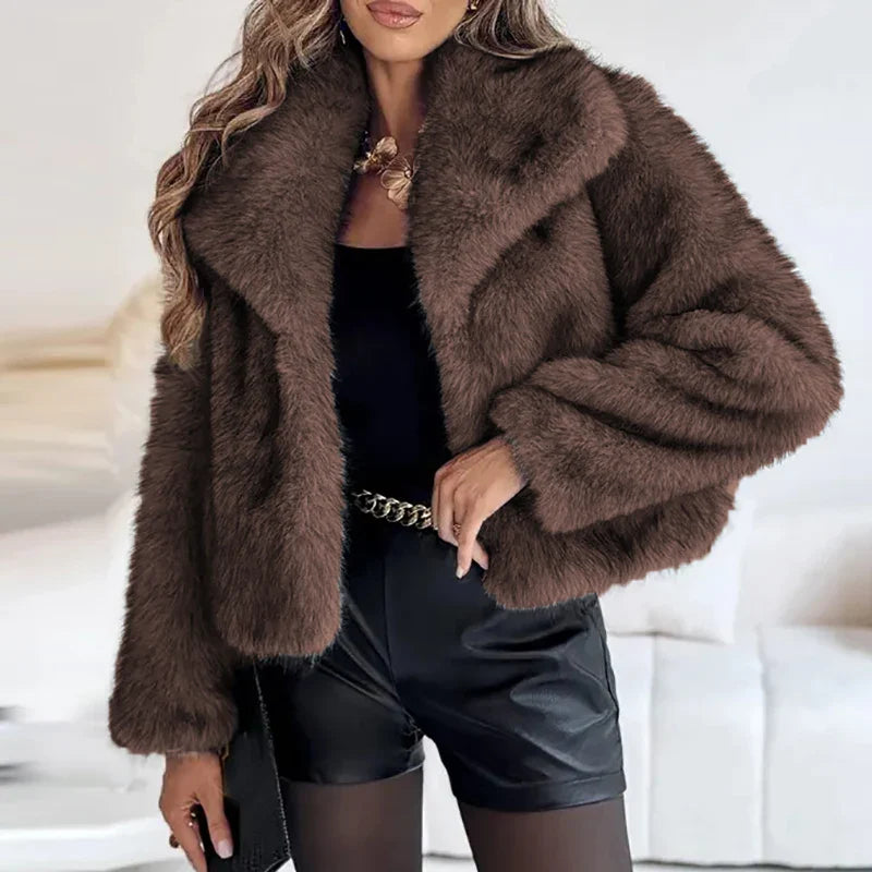 Fluffy Chic Dames Jas – Korte Faux Bontjas voor Herfst en Winter
