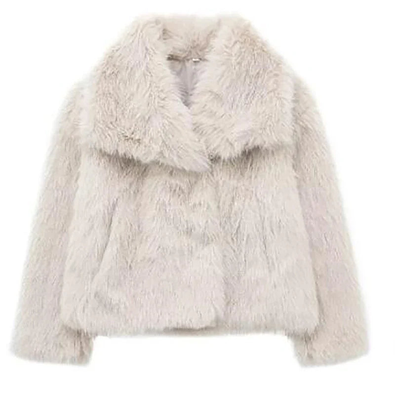 Fluffy Chic Dames Jas – Korte Faux Bontjas voor Herfst en Winter