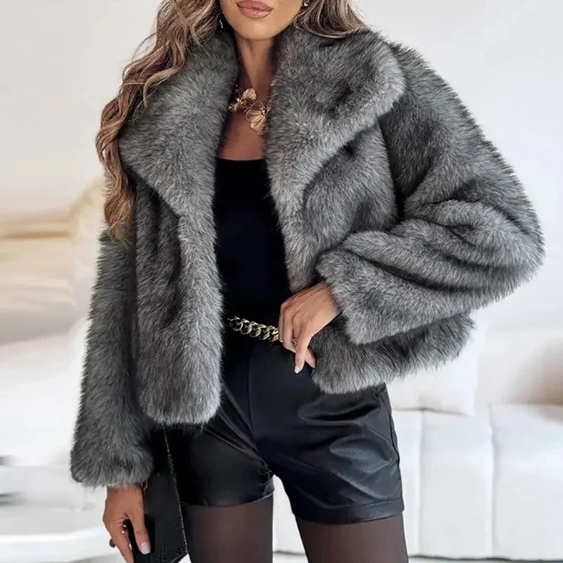 Fluffy Chic Dames Jas – Korte Faux Bontjas voor Herfst en Winter