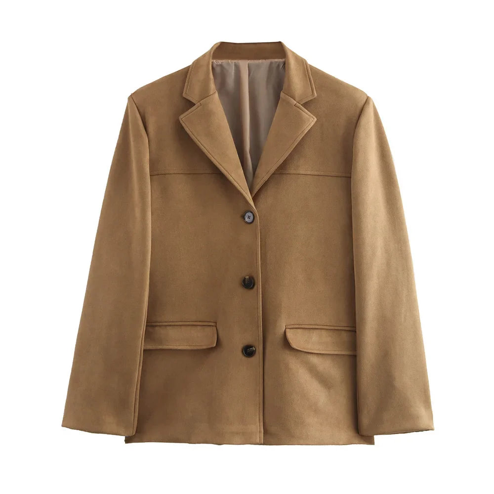 Suède Elegance Dames Jas – Vintage Bruin Leren Demi-Seizoen Look