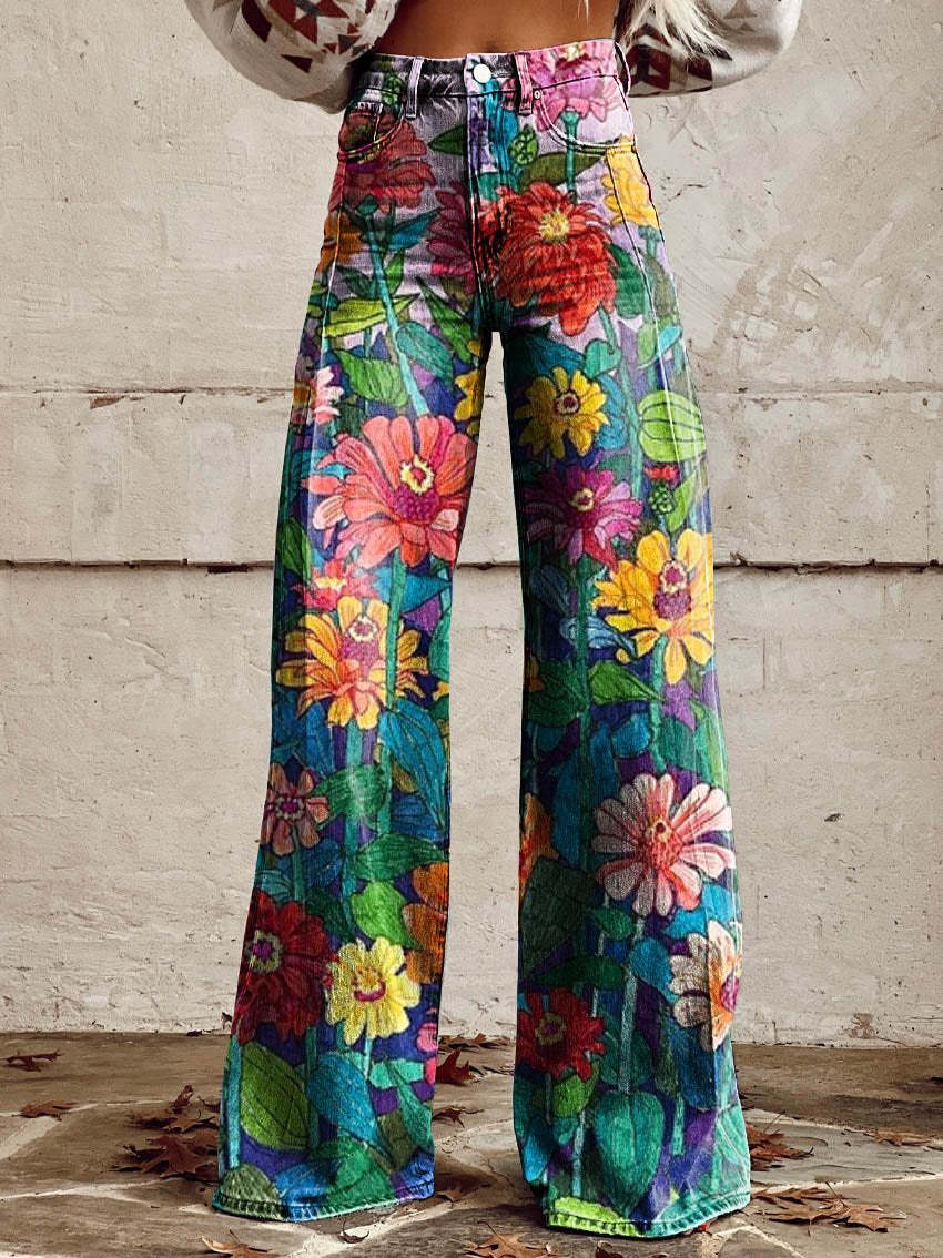 Yanin | Kleurrijke vintage Viscose Broek met print