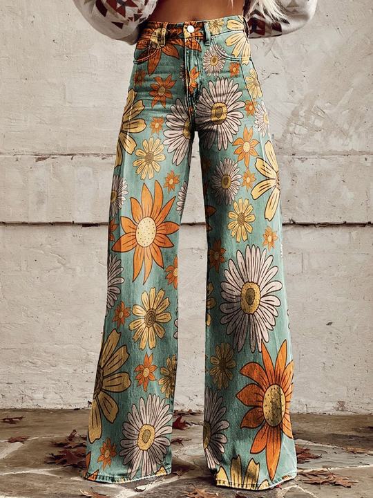Yanin | Kleurrijke vintage Viscose Broek met print
