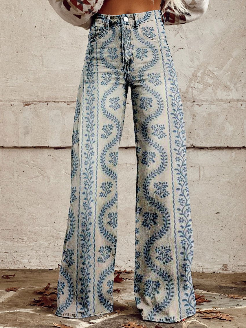 Yanin | Kleurrijke vintage Viscose Broek met print