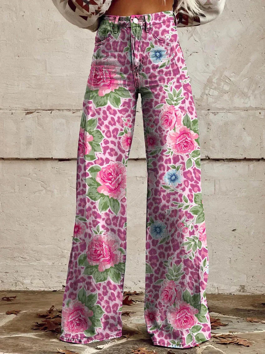 Yanin | Kleurrijke vintage Viscose Broek met print