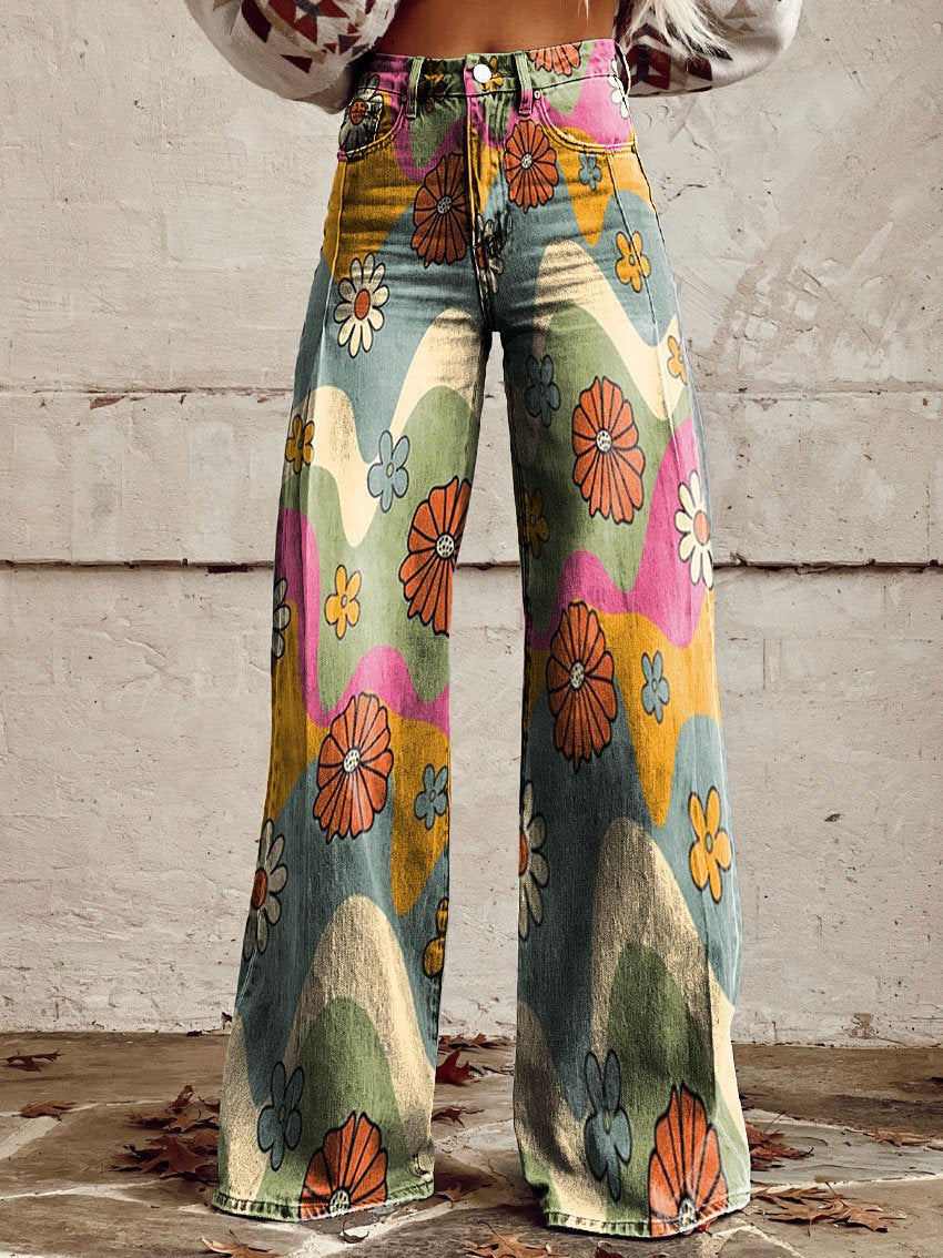 Yanin | Kleurrijke vintage Viscose Broek met print