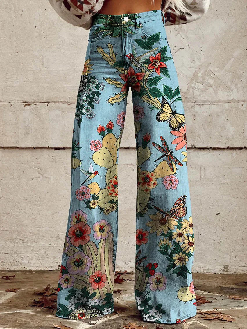 Yanin | Kleurrijke vintage Viscose Broek met print
