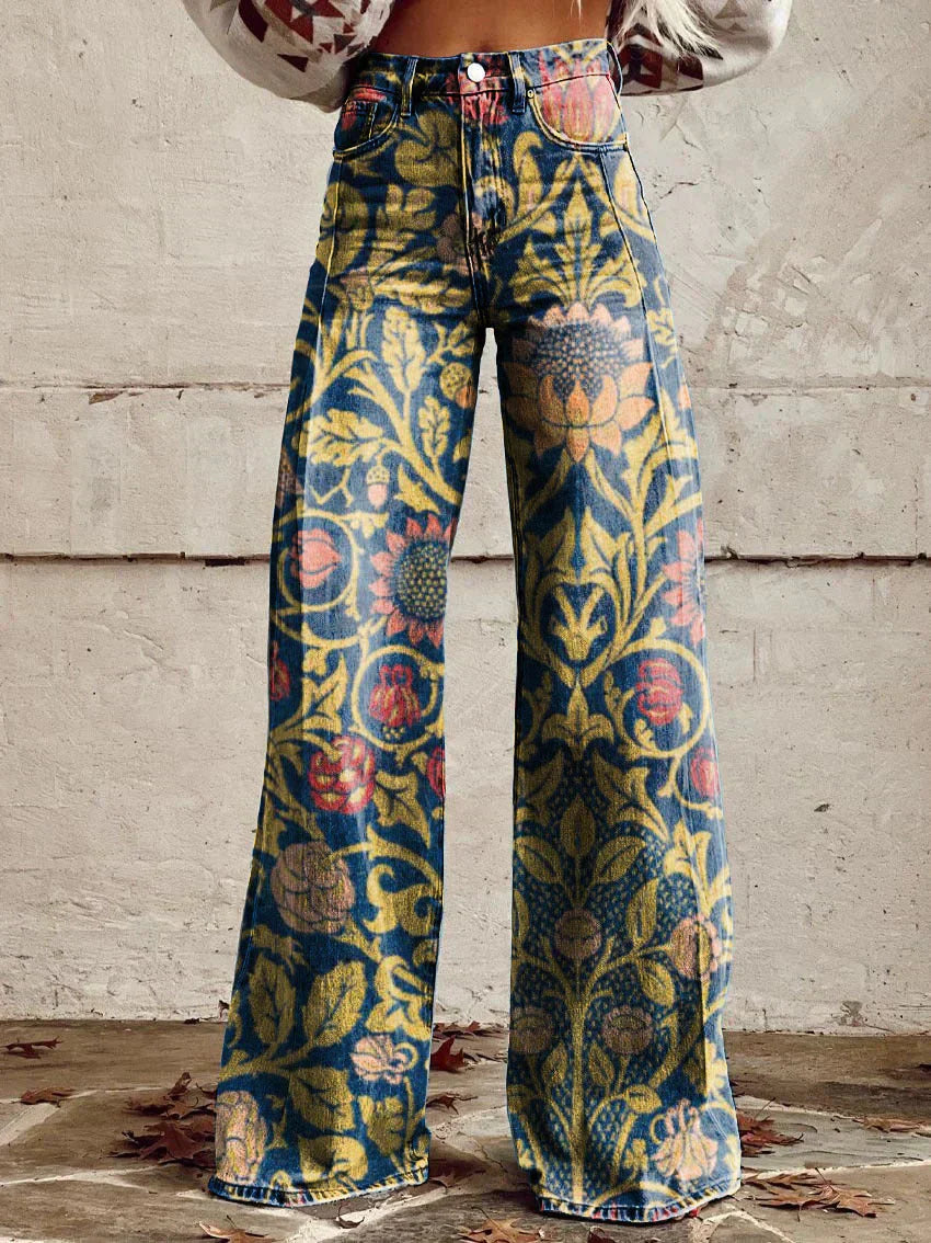 Yanin | Kleurrijke vintage Viscose Broek met print