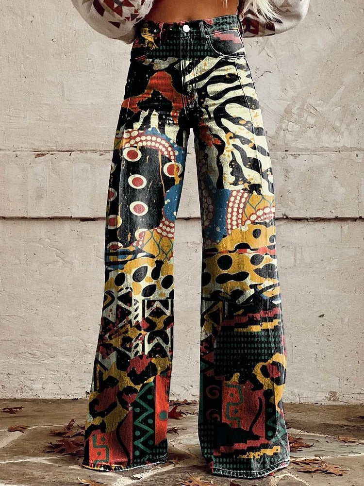 Yanin | Kleurrijke vintage Viscose Broek met print