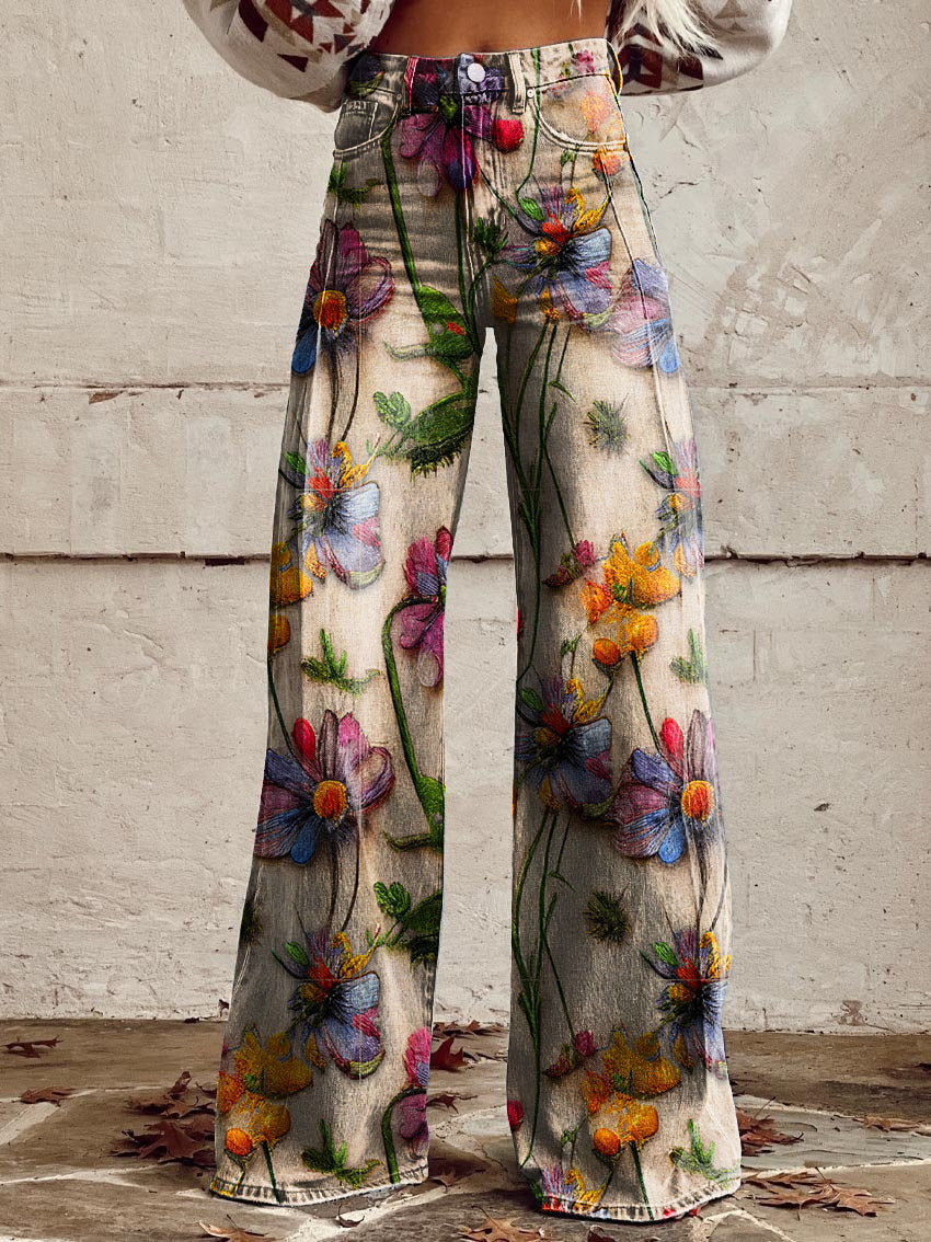 Yanin | Kleurrijke vintage Viscose Broek met print