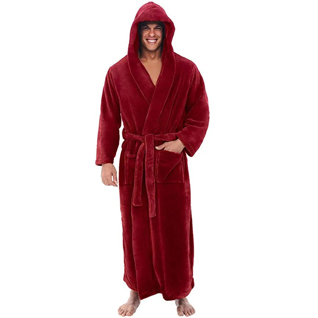 Velvet Men's Lounge Robe WarmRelax – Luxury Flannel Bathrobe with Hood
