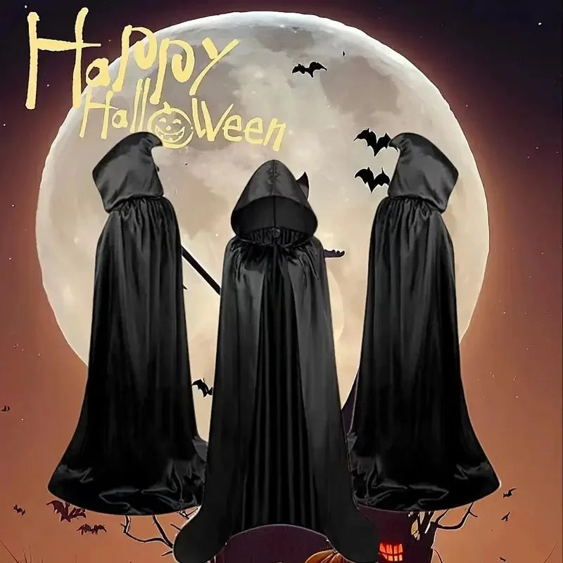 Zwarte Cape met Capuchon – Lange Uniseks Halloween & Cosplay Omslag