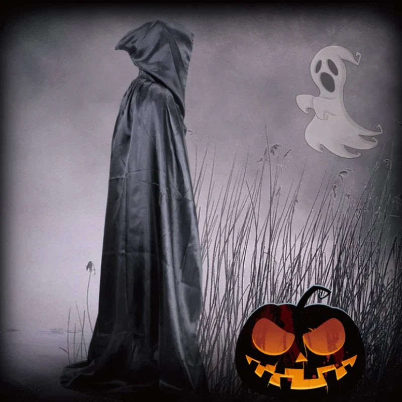 Zwarte Cape met Capuchon – Lange Uniseks Halloween & Cosplay Omslag