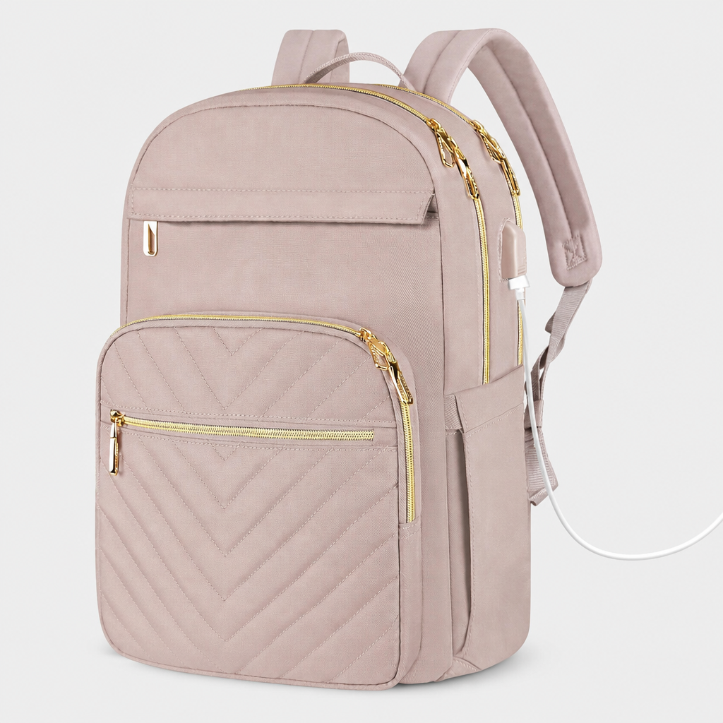 Elegante Laptop Rugzak met USB-Oplaadpoort – 15.6 inch – Zwart & Roze