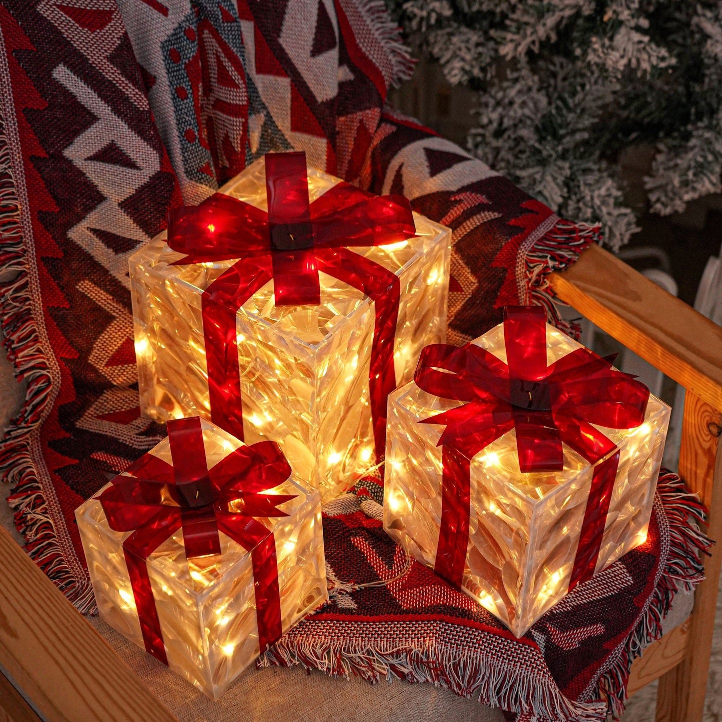 GlowBox LED Geschenkdozen – Set van 3 Verlichte Kerstcadeaus voor Binnen en Buiten