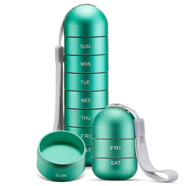 MediSafe Weekbox – Waterdichte Aluminium Pillendoos met 7 Compartimenten