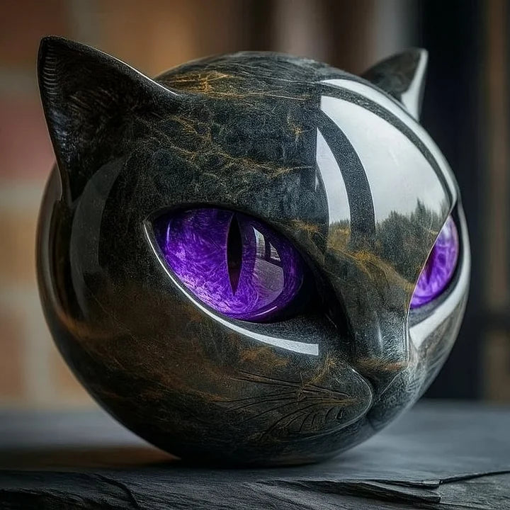 NoirCat Sculptuur – Zwart Kattenhoofd met Hypnotiserende Ogen