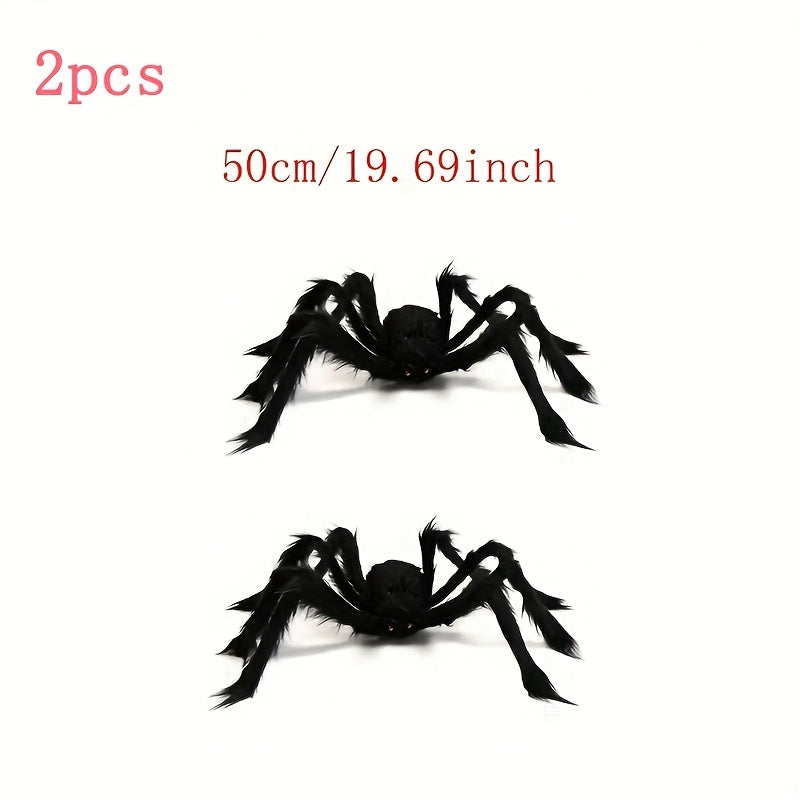WebCreeper Halloween Decoratieset – 2 Reuzenspinnen 50cm met Rekbaar Spinnenweb