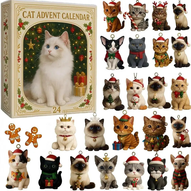 KattenKerst Adventskalender – 24 Feestelijke Acryl Kattenbeelden voor Kerstplezier