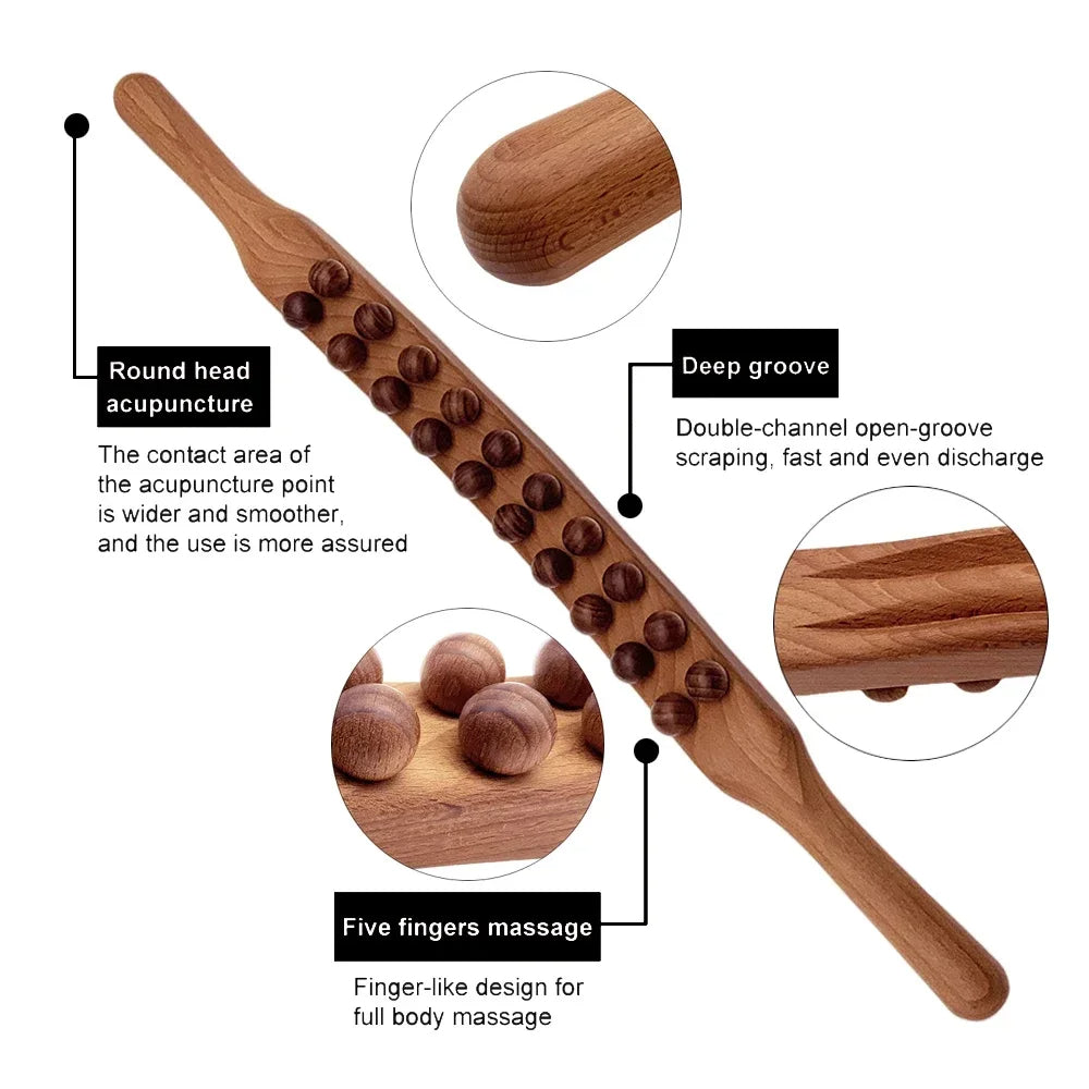 HoutRelax Gua Sha Massagestok – 60 cm Massagetool van Natuurhout voor Diepe Spierontspanning