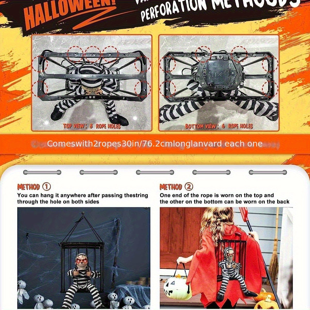 TerrorBone Geanimeerd Schreeuwend Skelet – Hangende Halloween Prop met Bewegingssensor